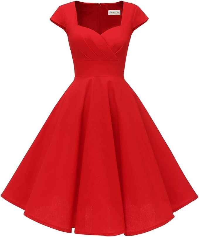 Hanpceirs Women's Cap Sleeve 1950s Retro Vintage Cocktail Swing Dresses with Pocket | Amazon (US)