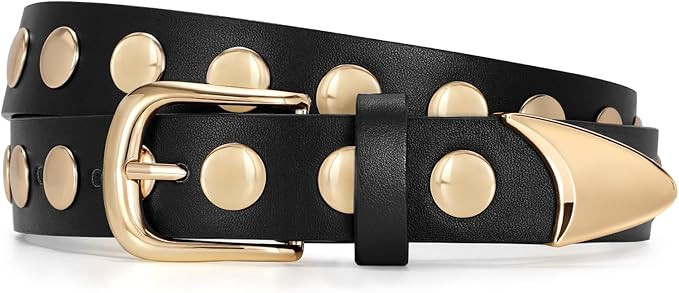 JASGOOD Women Fashion Leather Belt Punk Studded Belt for Jeans Pants Dresses | Amazon (US)