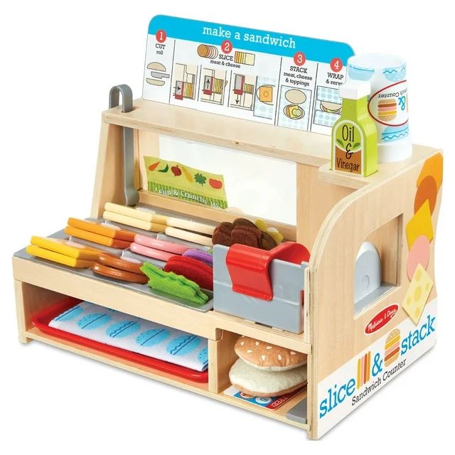 Melissa & Doug Wooden Slice & Stack Sandwich Counter with Deli Slicer – 56-Piece Pretend Play F... | Walmart (US)
