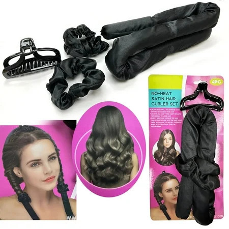 4pc Satin Heatless Curling Overnight Hair Rollers Soft Curl Curling Rod Headband | Walmart (US)