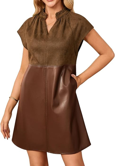 Cap sleeve,V neck,Side Pockets,A line,Fall Fashion,Winter Outfits,for Casual,Work,Business,Weddin... | Amazon (US)