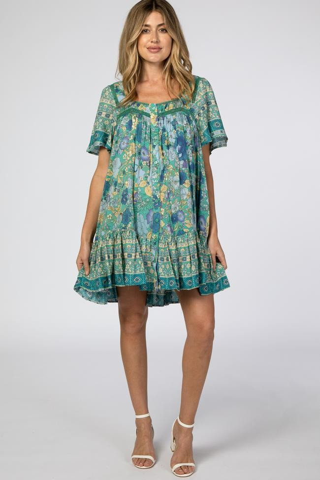 Jade Floral Patchwork Maternity Mini Dress | PinkBlush Maternity