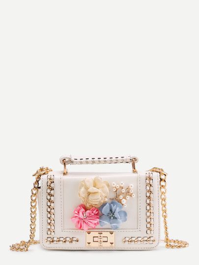 Random Color Flower Embellished Chain Bag With Handle | SHEIN