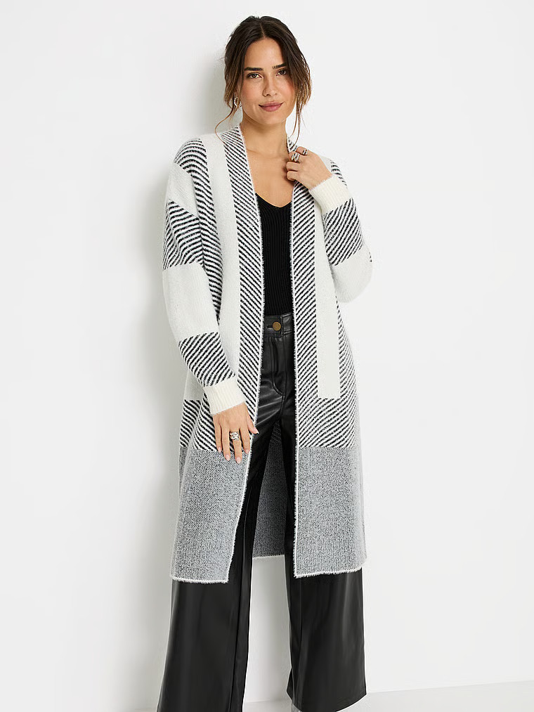 Buy Striped Long Knitted Cardigan, Cream/Black - Order Sweaters online - Victoria's Secret US | Victoria's Secret (US / CA )