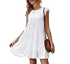 KIRUNDO Women’s Summer Dress Sleeveless Ruffle Sleeve Round Neck Mini Dress Solid Color Loose Fit Sh | Amazon (US)