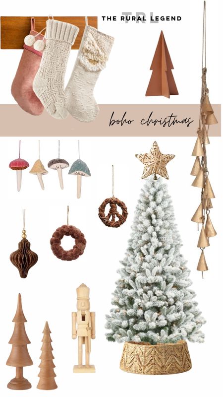Boho organic modern Christmas decorations, woven, textured, flocked, sisal, ornaments, neutral, ornaments, mushrooms, bells, brass, jute

#LTKhome #LTKHoliday #LTKstyletip