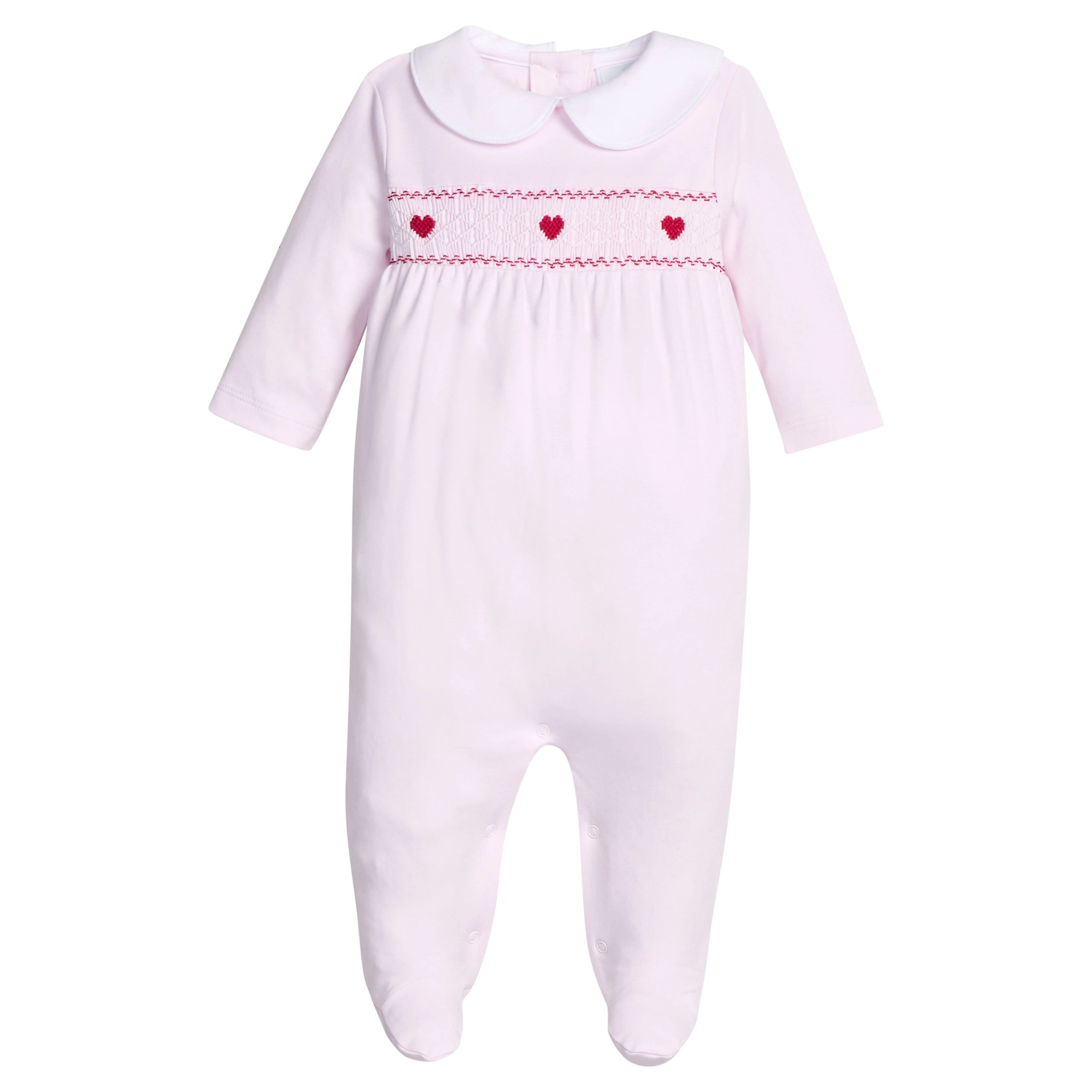Baby Girl's Smocked Footie - Pink Hearts | Little English | Little English