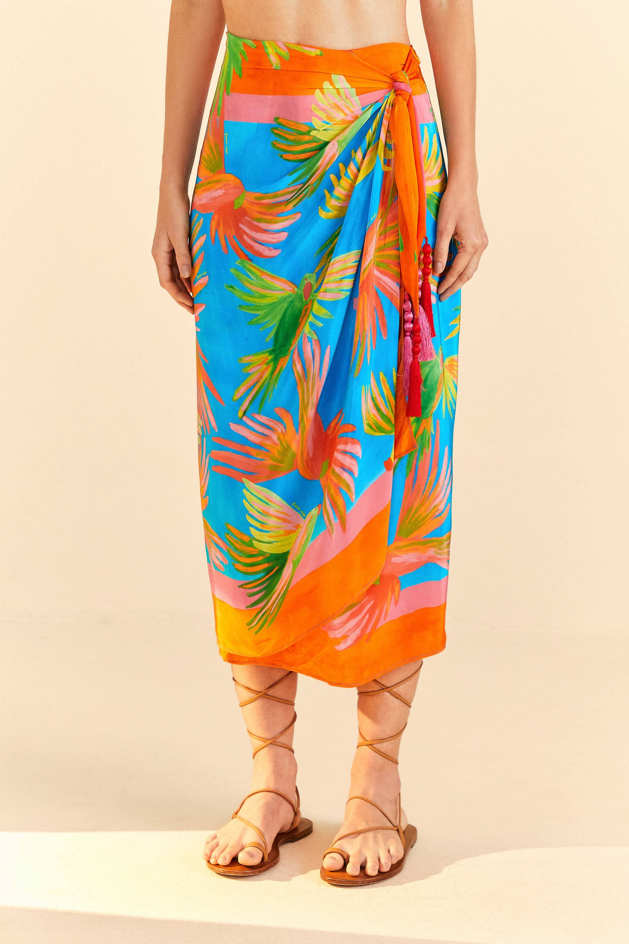 Painted Birds Scarf Midi Skirt | FarmRio (US)