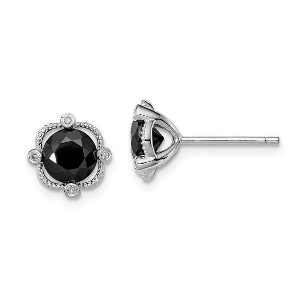 Roy Rose Jewelry Sterling Silver 9mm Black Sapphire and Diamond Post Earrings | Walmart (US)