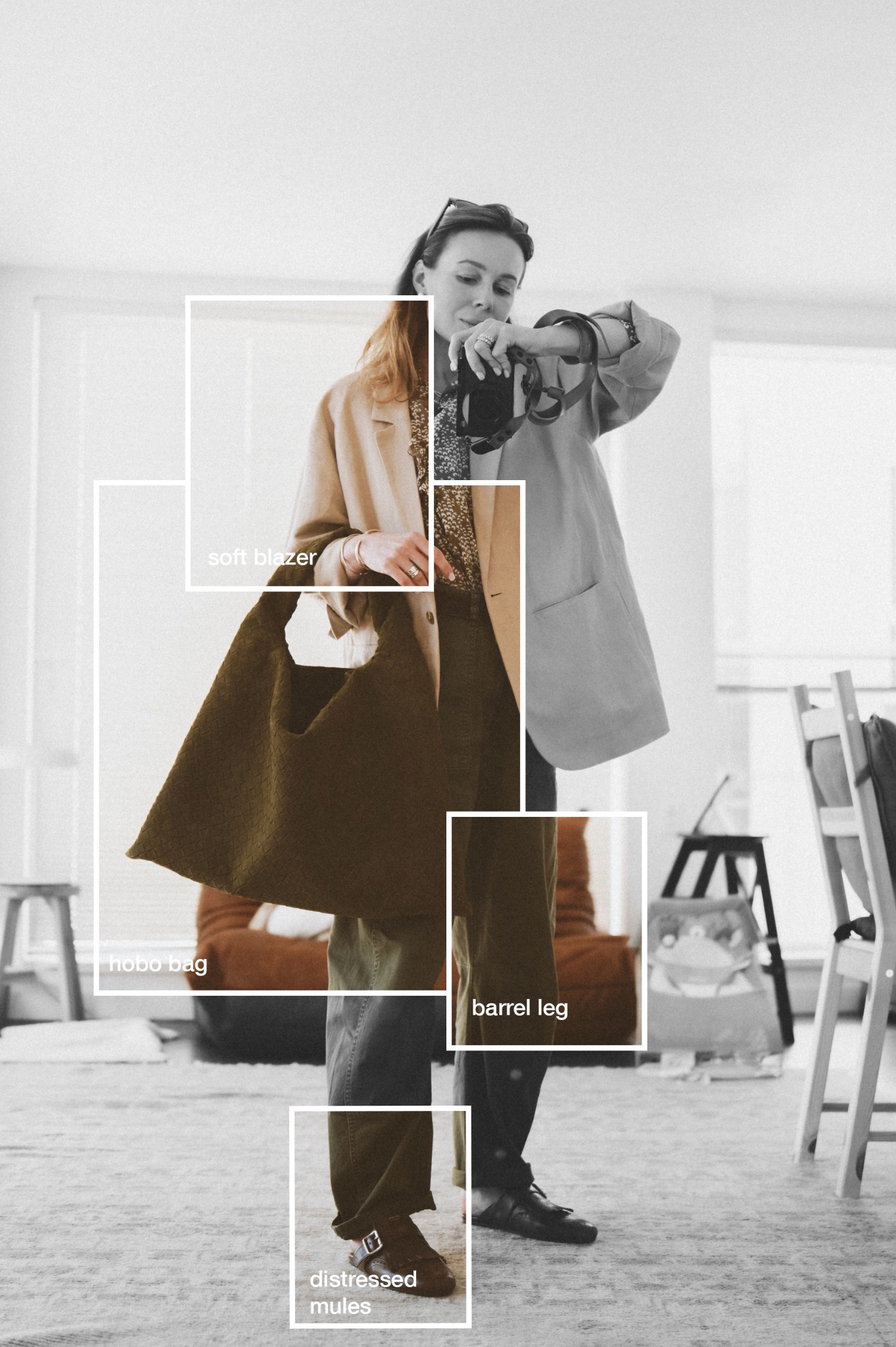 Soft blazer + barrel leg green pants + boho blouse + hobo bag + a pair of mules. 

#LTKStyleTip #LTKSeasonal #LTKSummerEdit