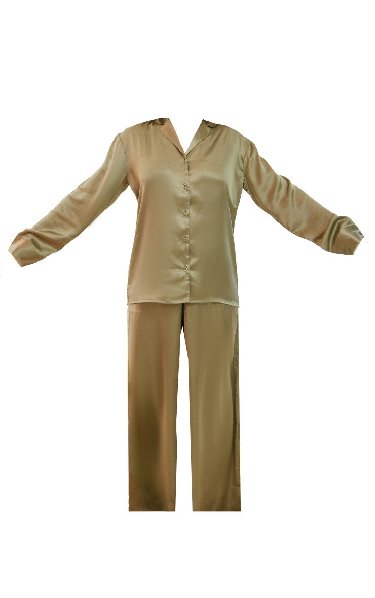 Sage Green Oversized Satin Long PJ Set | PrettyLittleThing UK