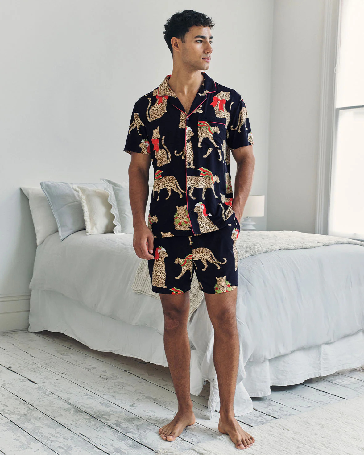Christmas Leopard Print Short Pyjama Set | Chelsea Peers NYC