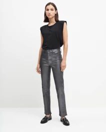 High Waist Straight With Faux Pockets In Coated Pewter | 7 For All Mankind