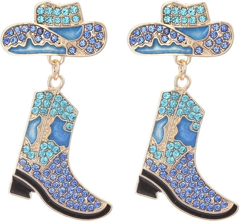 Colorful Rhinestone Western Boots Dangle Drop Earrings for Women Boho Cowgirl Cowboy Enamel Hat B... | Amazon (US)