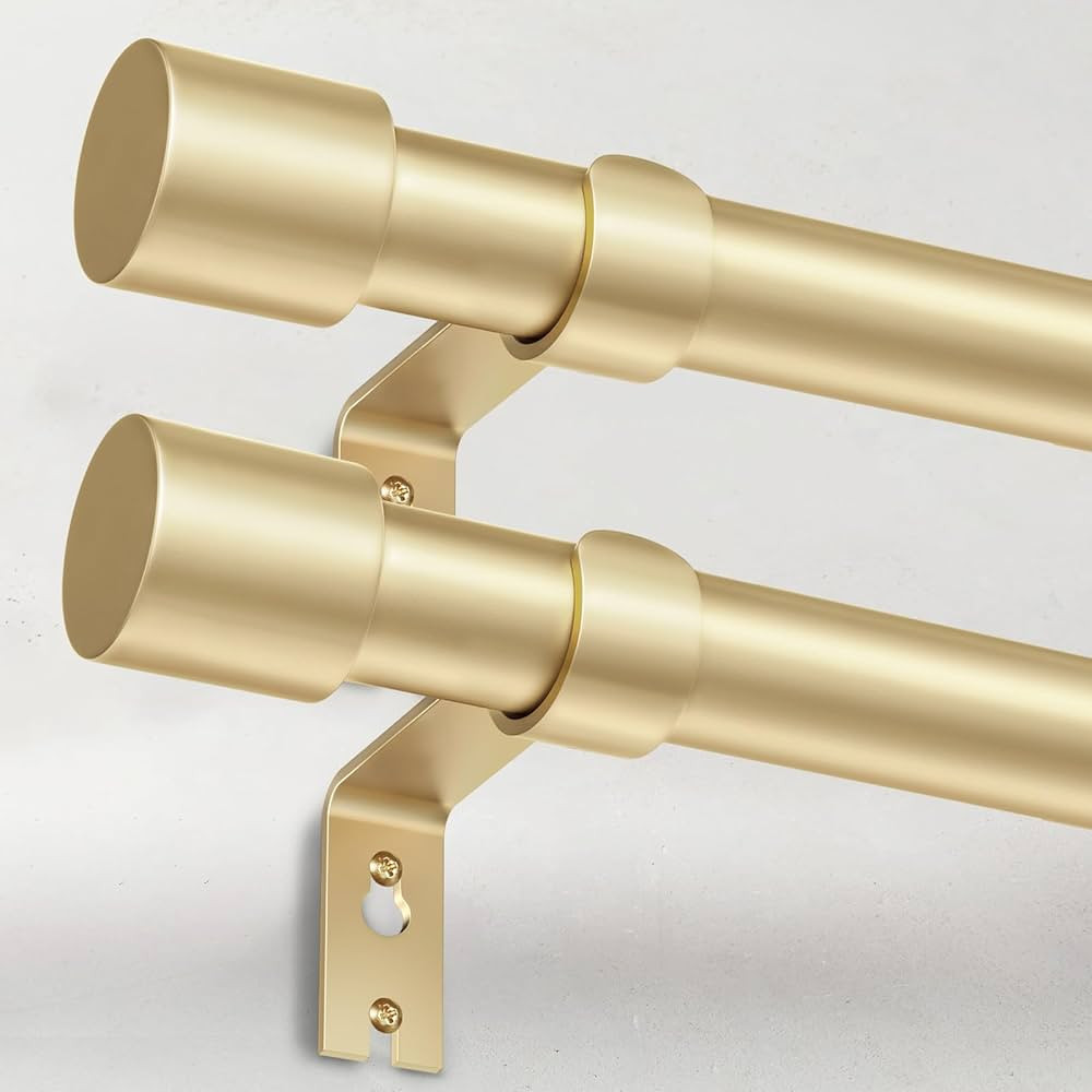 2 Pack Heavy Duty Curtain Rods for Windows 66 to 120 Inch, 1 Inch Gold Curtain Rods Set of 2 Pack... | Amazon (US)