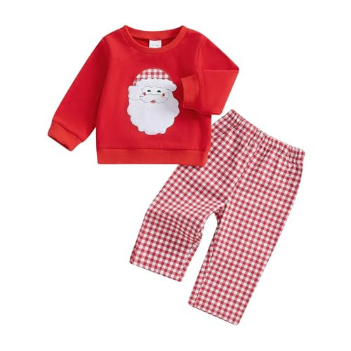 Nokpsedcb Baby Girl Boy Cute Long Sleeve Embroidered Merry Bright Sweatshirt Drawstring Long Pants Infant Christmas Outfits (Red Santa, 12-18 Months) | Amazon (US)