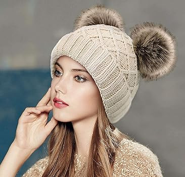 Arctic Paw Women Winter Cable Knit Fleece Lined Warm Pom Pom Beanie Hat | Amazon (US)