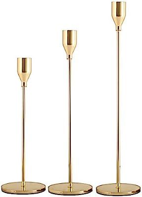 SUJUN Gold Candle Holders Set of 3 for Taper Candles, Decorative Candlestick Holder for Wedding, ... | Amazon (US)