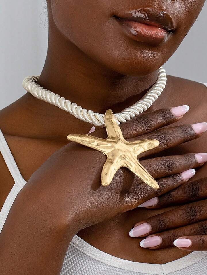 1 Pc Oversized Big Starfish Pendant Rope Necklace For Summer | SHEIN