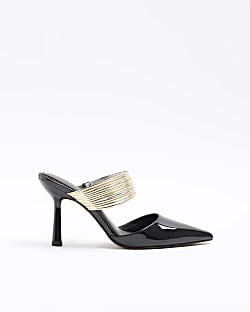 Black cuff heeled court shoes | River Island (UK & IE)