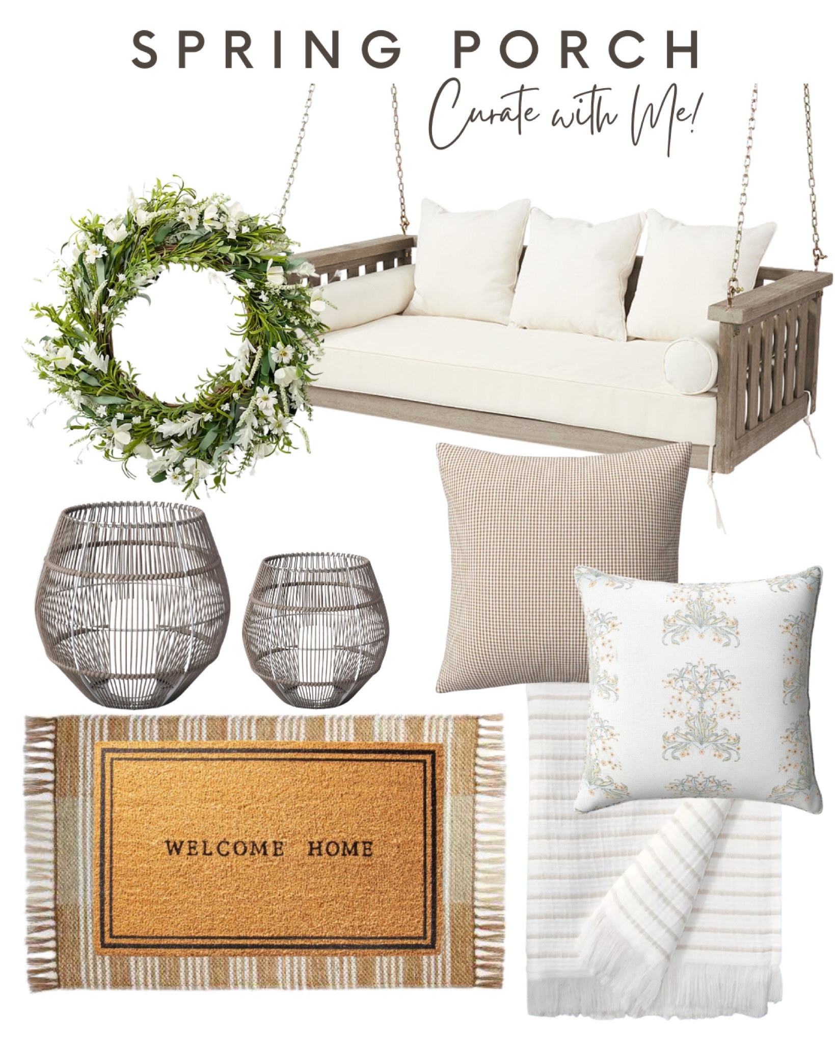 Affordable Porch option 1! 

Swing, mat, pillow, lanterns, wreath 

#LTKstyletip #LTKhome #LTKsalealert