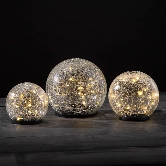 Solar Balls for Garden - Set of 3 Outdoor Glass Globes with LED Lights, Decorative Crackle Finish... | Amazon (US)