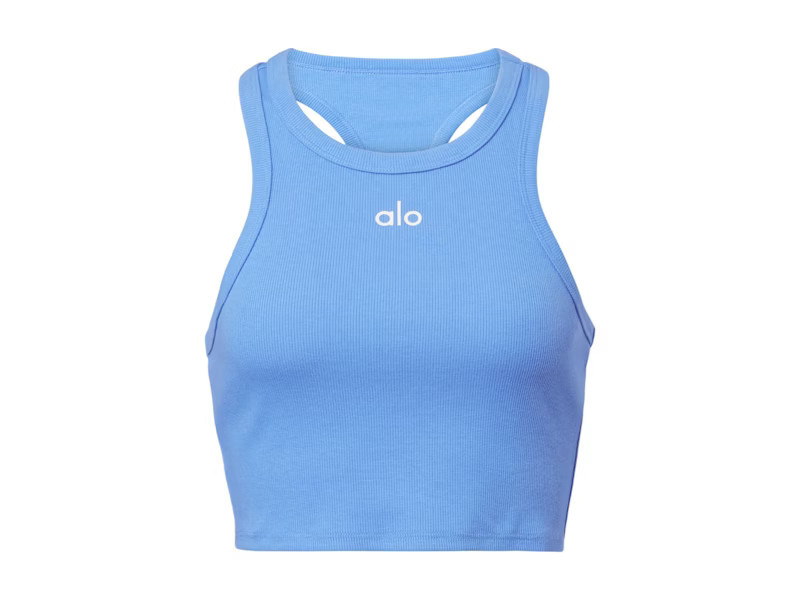 Alo Yoga Women's Aspire CottonBlend Jersey Crop Top in Crystal Clear Blue/White | StockX