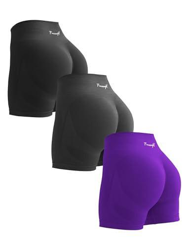 FRESOUGHT Workout Shorts Womens High Waisted Athletic Gym Fitness Clothes Shorts Black Purple Pack S | Amazon (US)