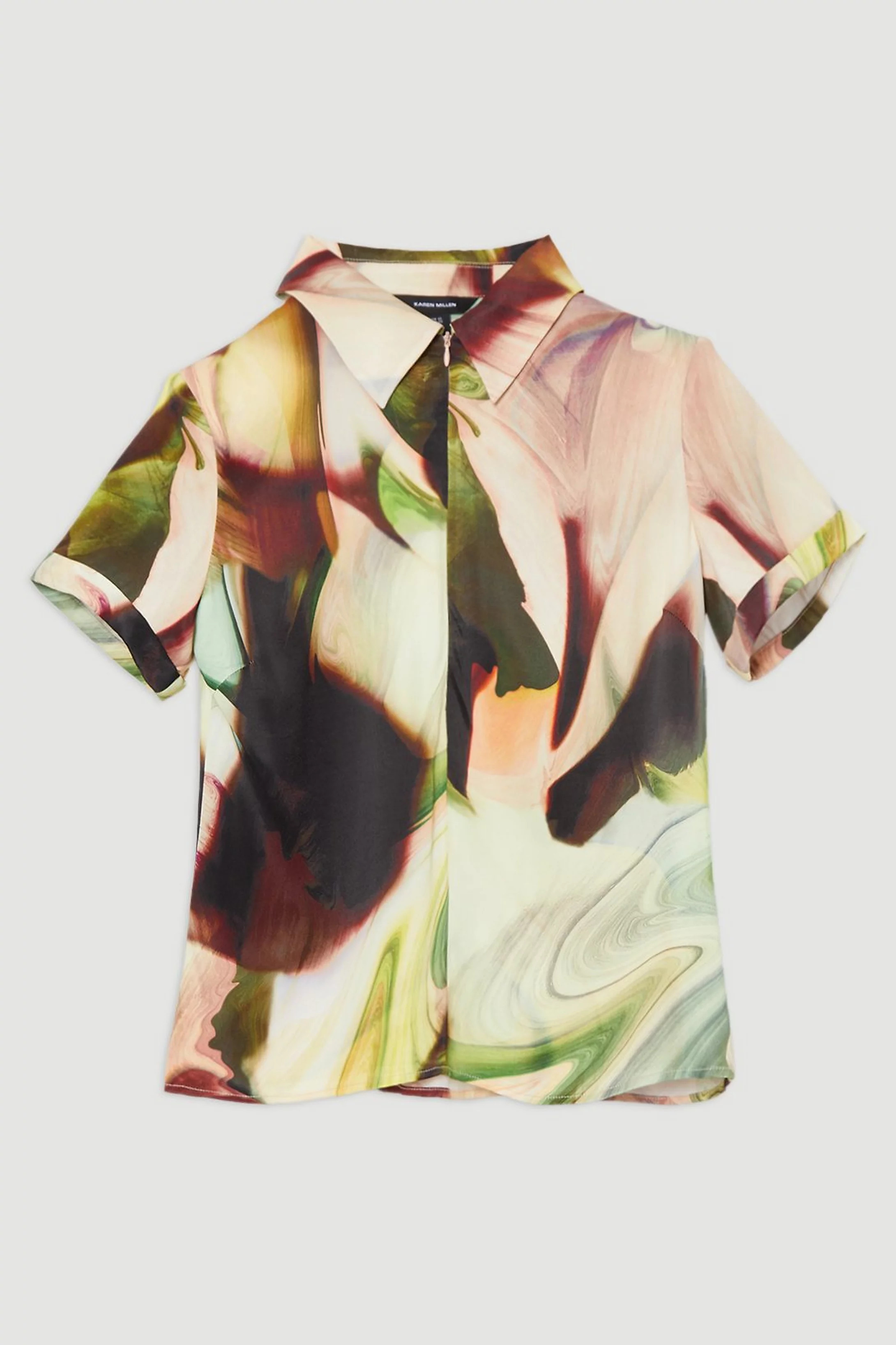 Printed Satin Woven Polo Top | Karen Millen UK + IE + DE + NL