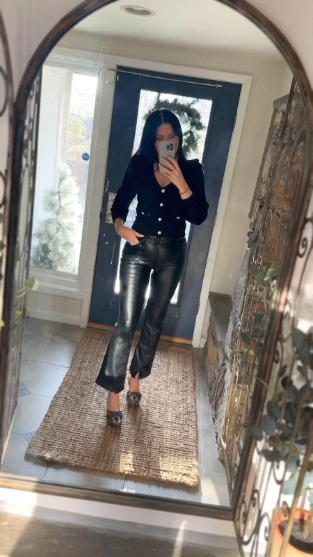 Holiday outfit otd ✨this top is now 50% off and these leather pants are too 

Christmas outfit, Christmas sweater, holiday party 

#LTKHoliday #LTKsalealert #LTKfindsunder100