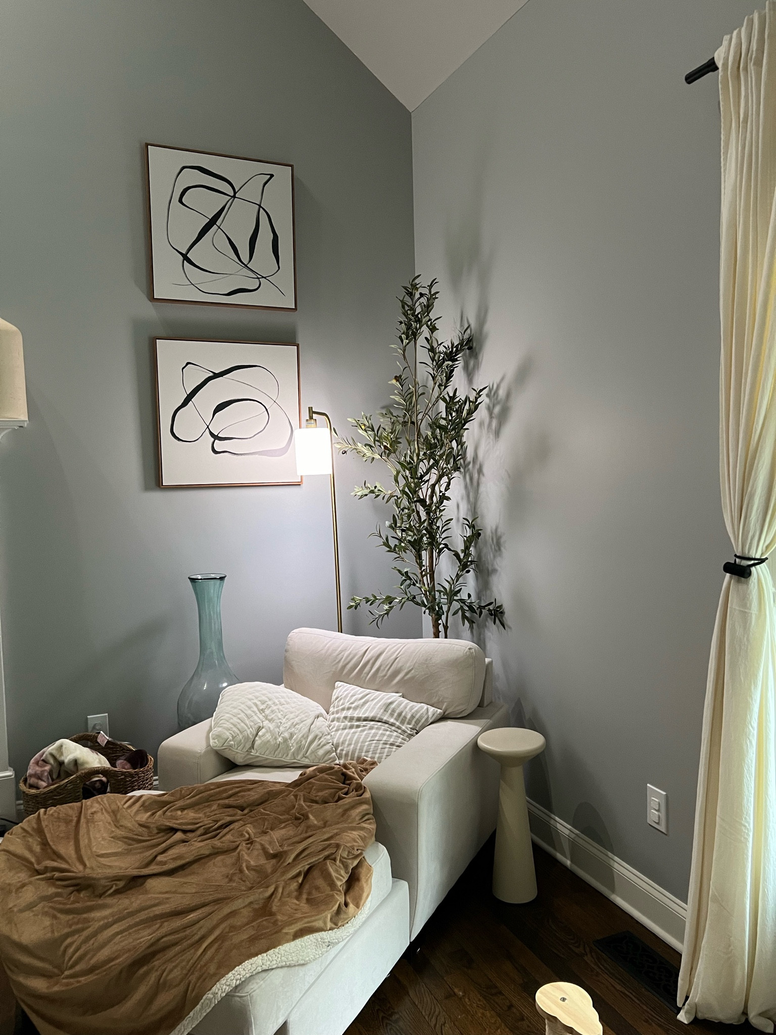 Living room cozy corner nook with accent chaise olive tree and lounge lamp light 

#LTKHome #LTKStyleTip #LTKFindsUnder100