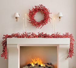 Lit Faux Red Berry Wreath &amp; Garland | Pottery Barn (US)