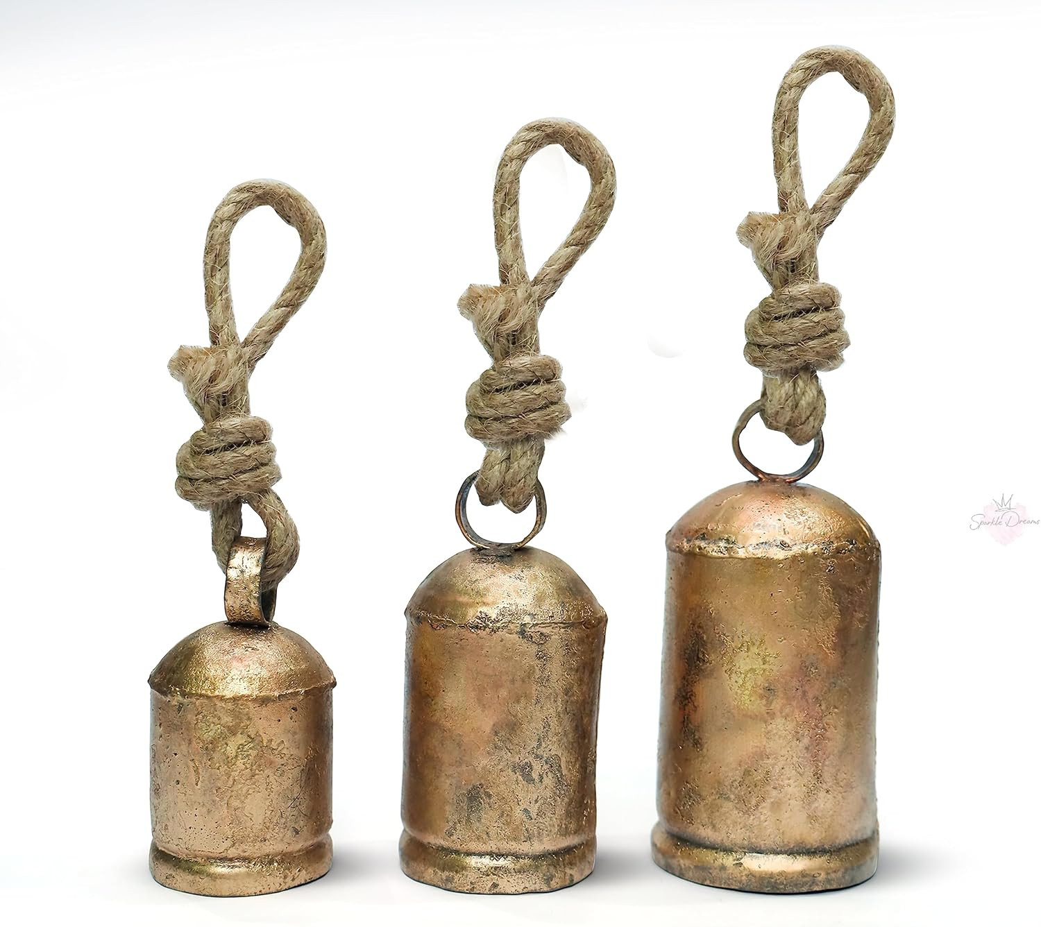 Shabby Chic 3 Bells Made of Tin Vintage Rustic Cow Bells for Crafts Christmas Tree Jingle Hanging... | Amazon (US)