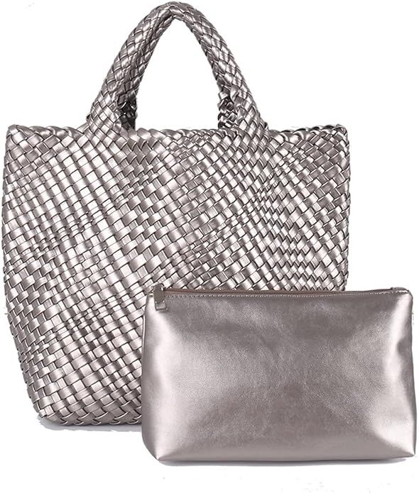Woven Beach Tote Bag, Women Macaron Soft Leather Weave Handbag with Purse Top-handle Handbag for ... | Amazon (US)