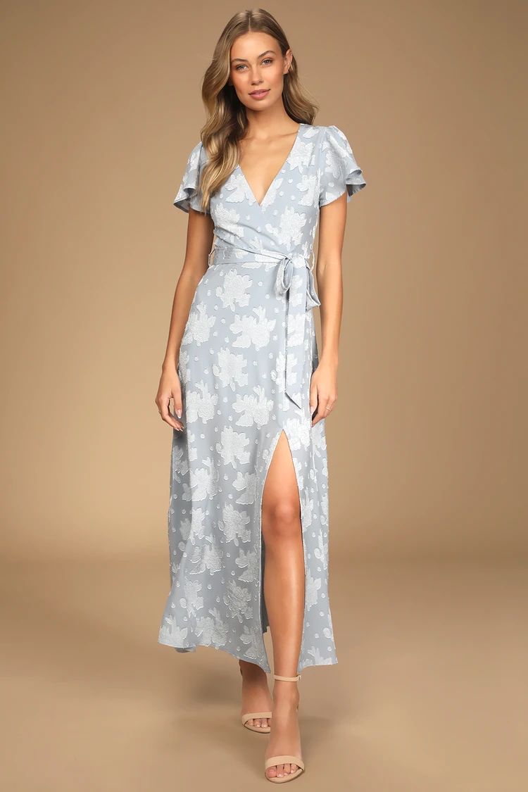 Compelling Love Light Blue Jacquard Short Sleeve Maxi Dress | Lulus (US)