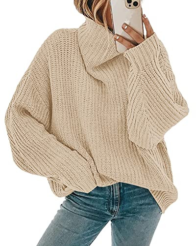 SySea Women's Turtleneck Long Sleeve Sweaters Knit Oversized Slouchy Fall Pullover Jumper Tops Apricot | Amazon (US)