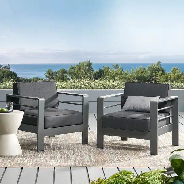Cape Coral Outdoor Aluminum Club Chairs with Water Resistant Cushions (Set of 2) by Christopher K... | Bed Bath & Beyond