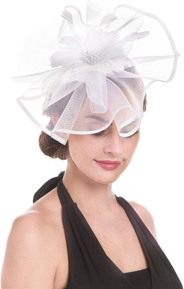SAFERIN Fascinator for Women Hair Clip Hat Bowler Feather Flower Veil Wedding Party Hat Tea Hat | Amazon (US)