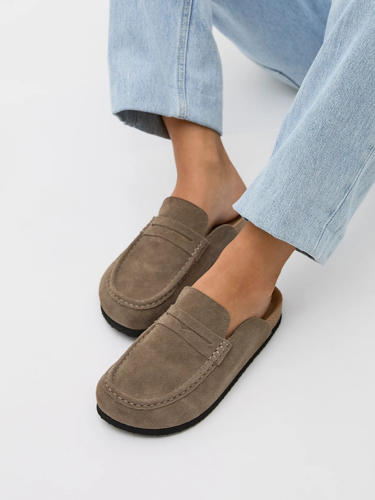 Linzi Shoes - Poet Mocha Suede Leather Mule Loafers- 4 | Linzi Shoes
