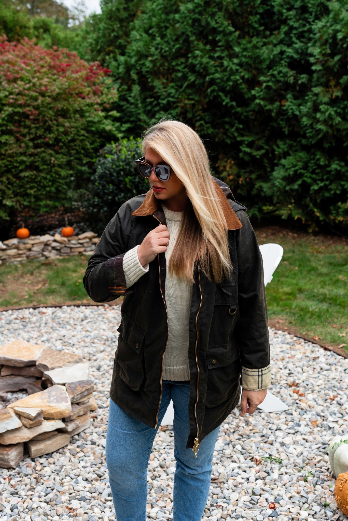 My outfit from the weekend 🧡 Wearing my favorite Barbour waxed jacket, a 100% cotton oversized sweater (I still sized down), and my favorite classic jeans 

#LTKOver40 #LTKSeasonal #LTKSaleAlert