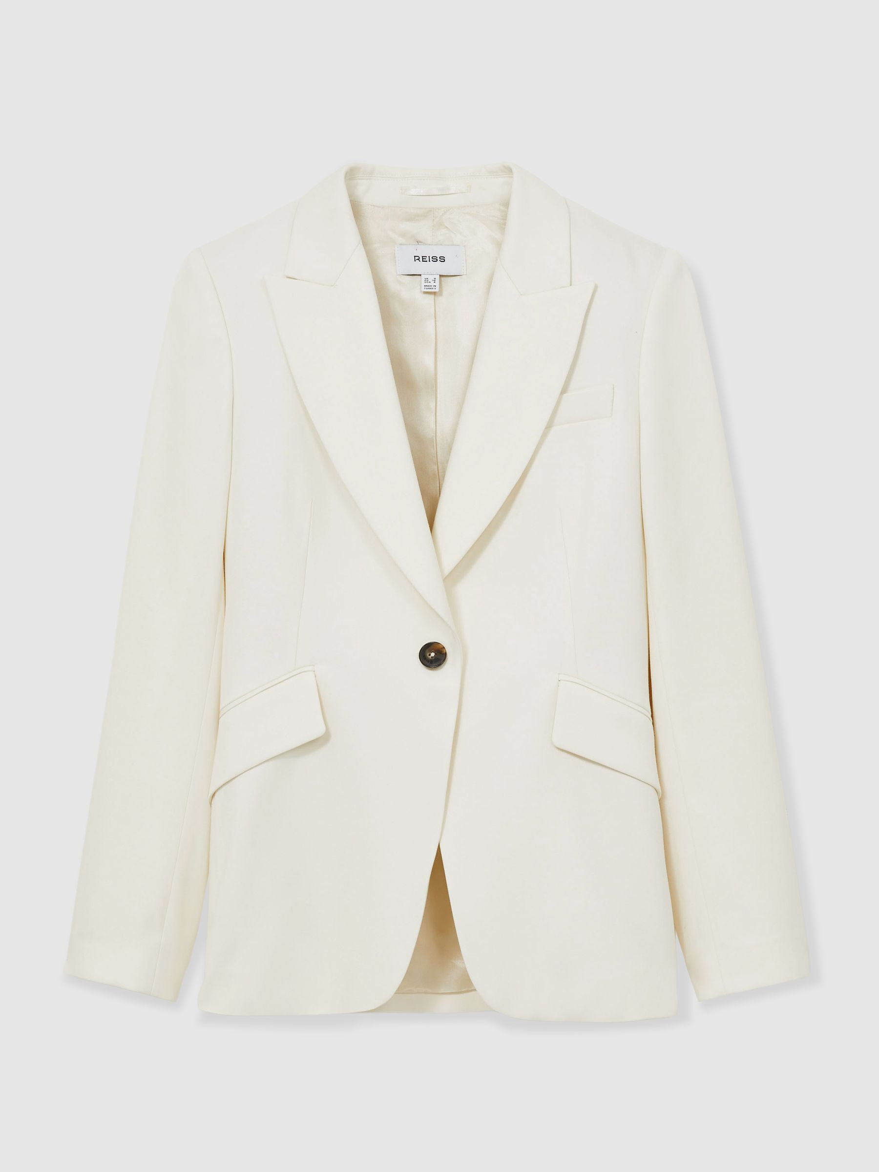 Single-Breasted Peak-Lapel Tailored Blazer in Cream | Reiss US