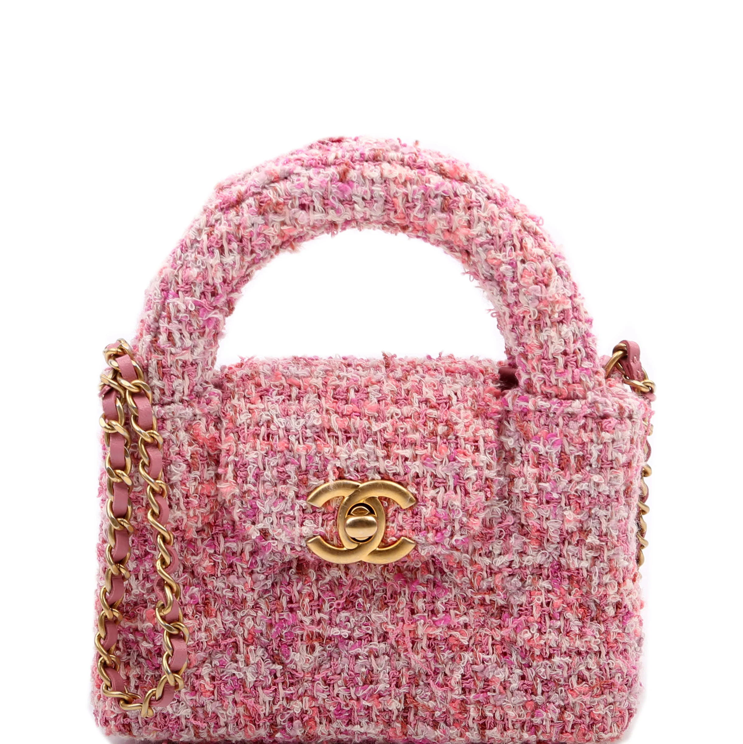 Kelly Shopper Mini Nano Tweed Pink | Keeks Designer Handbags