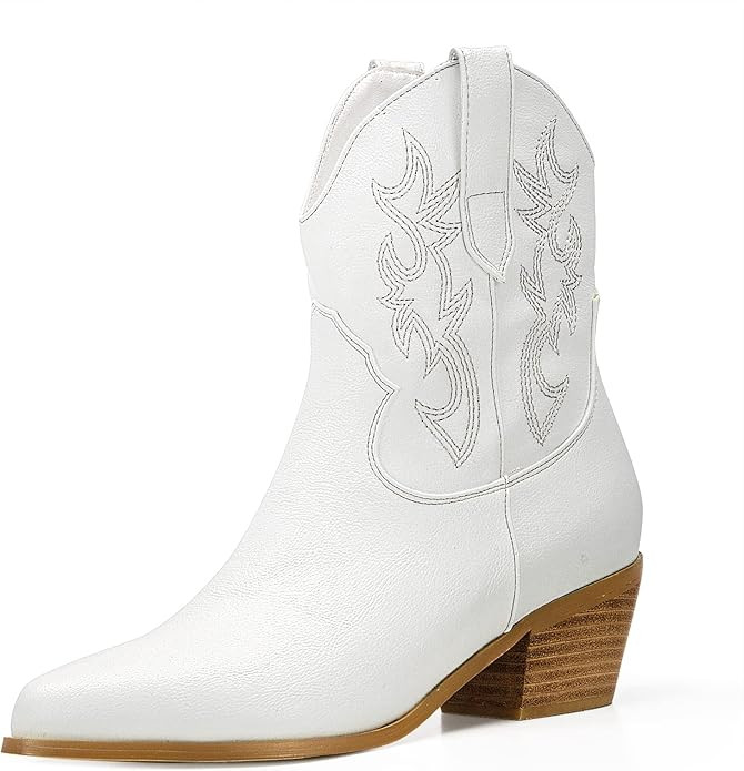 Women's Cowgirl Embroidered Cowboy Western Ankle Boots, Pointed Toe Low Chunky Heel 5cm Stitched ... | Amazon (US)