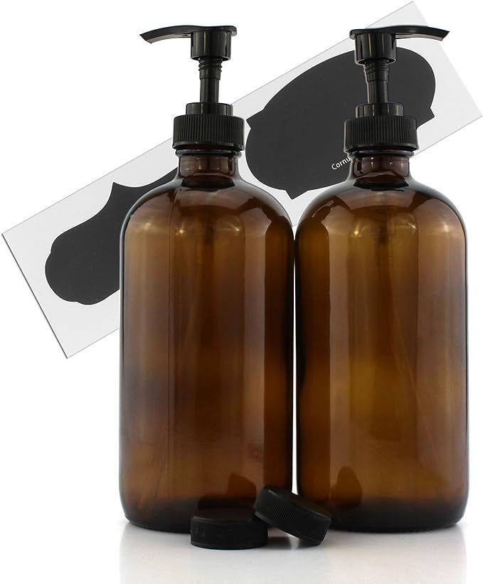 Cornucopia Brands 16-Ounce Amber Glass Bottles w/Pump Dispensers (2-Pack); Refillable Lotion Liqu... | Amazon (US)