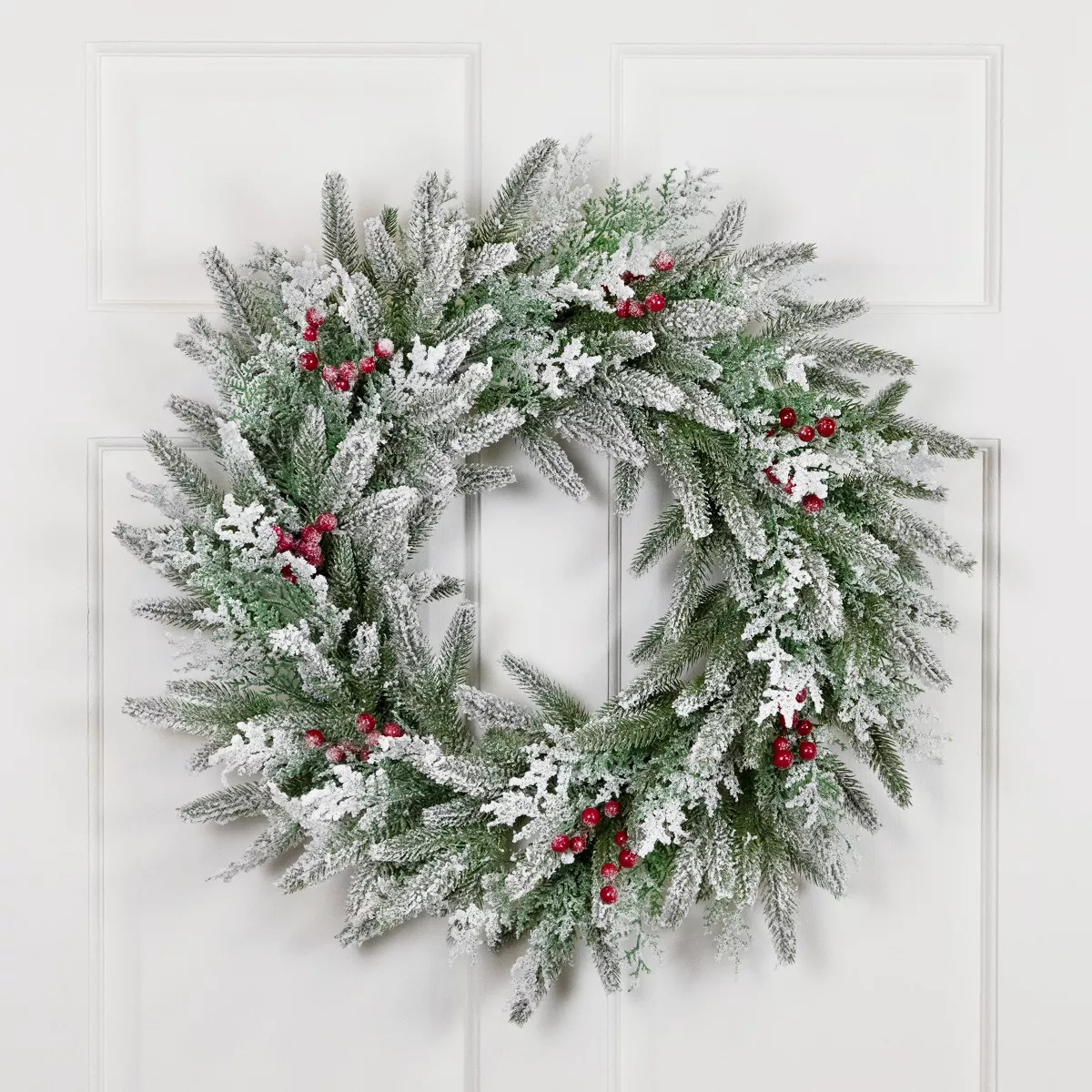 Northlight Real Touch™️ Flocked Wind River Fir with Berries Artificial Christmas Wreath - 24"... | Target