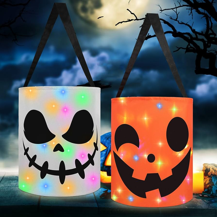 CCINEE 2Pcs Light Up Halloween Trick Or Treat Bucket, Candy Bags for Halloween Party LED Glow in ... | Amazon (US)
