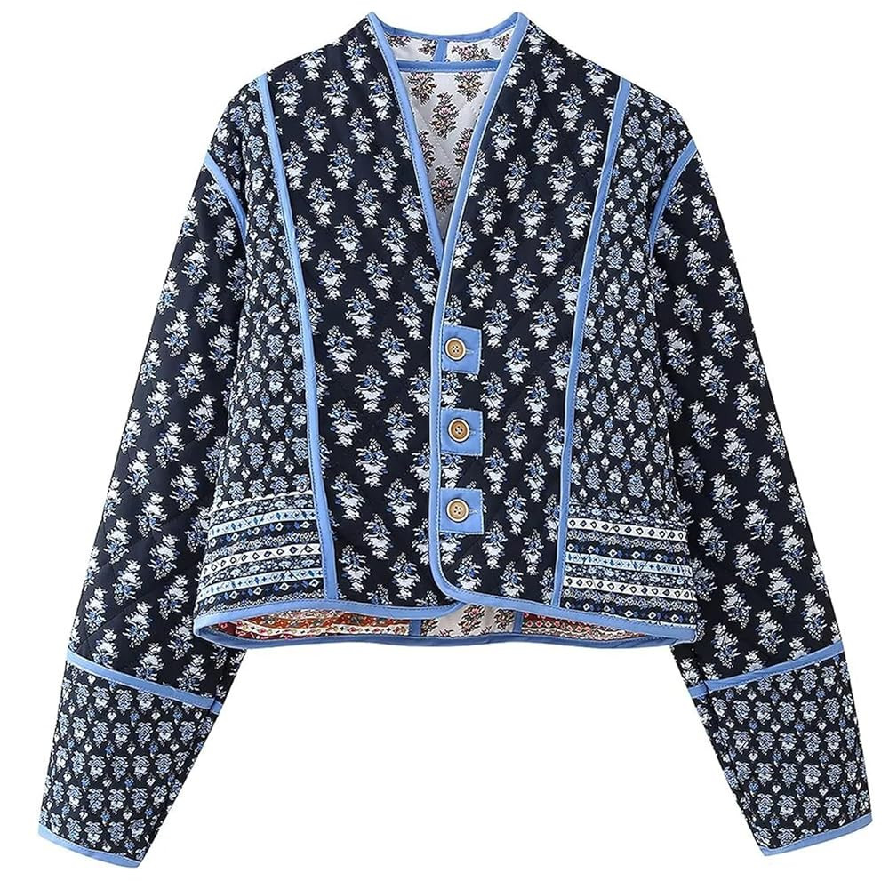 Yimoon Women's Quilted Jacket Lightweight Floral Print Cropped Puffer Coat Short Padded Open Fron... | Amazon (US)