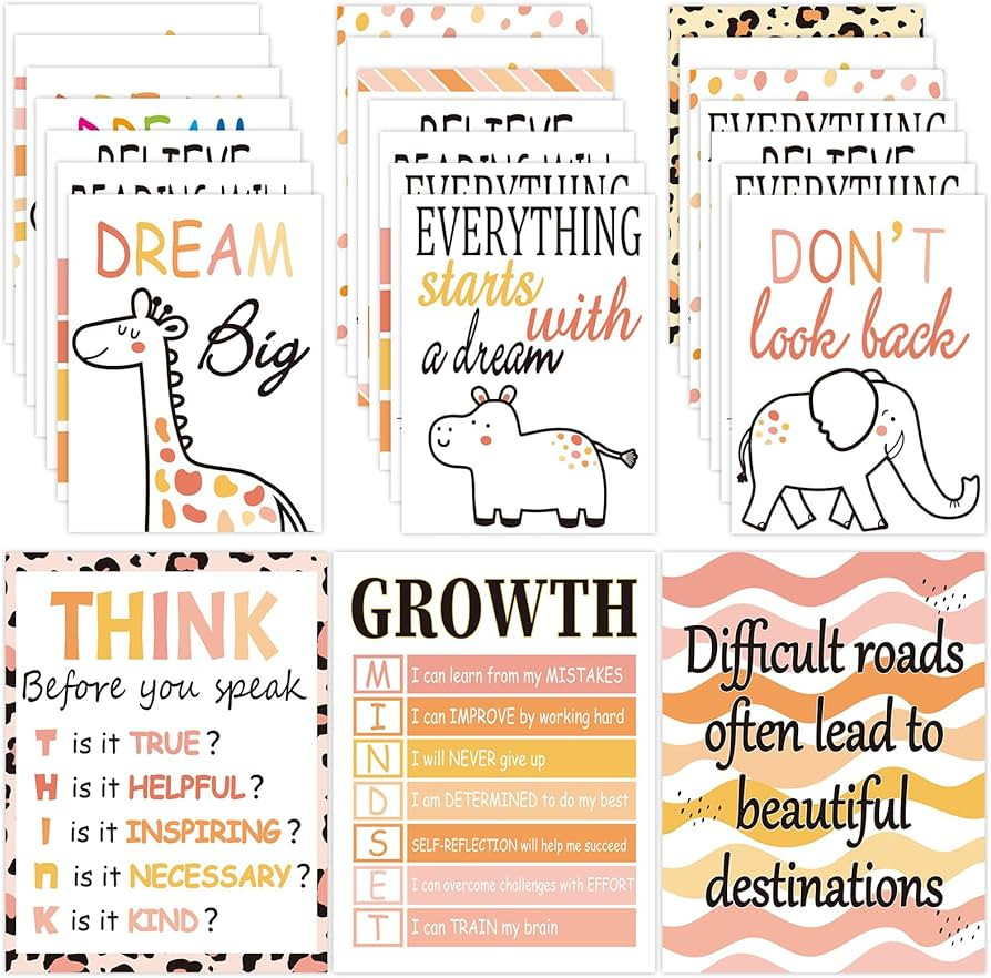 12 Simply Safari Inspirational Quotes Posters for Classroom Decor Signs Boho Neutral Motivational... | Amazon (US)