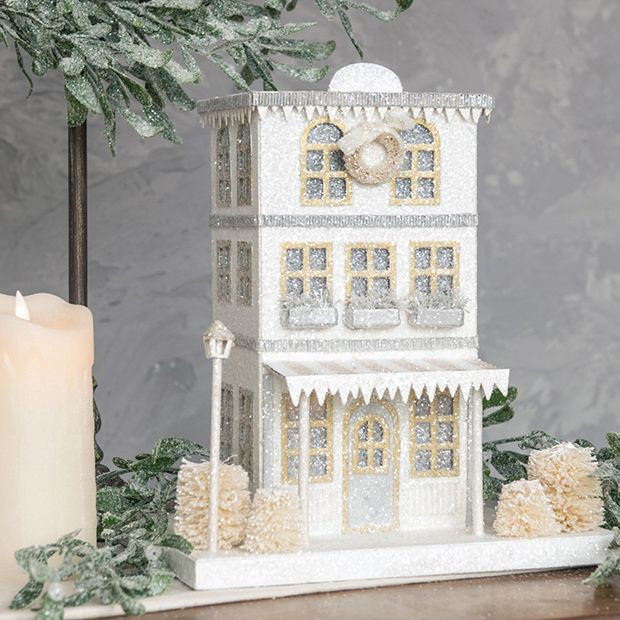 Snowy Light Up Downtown Village Shop | Antique Farm House