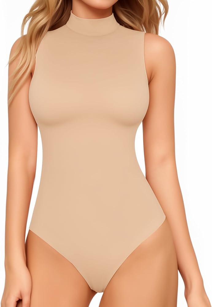 MANGOPOP Women's Mock Turtle Neck Sleeveless Tank Tops Bodysuit Leotard Clothing | Amazon (US)